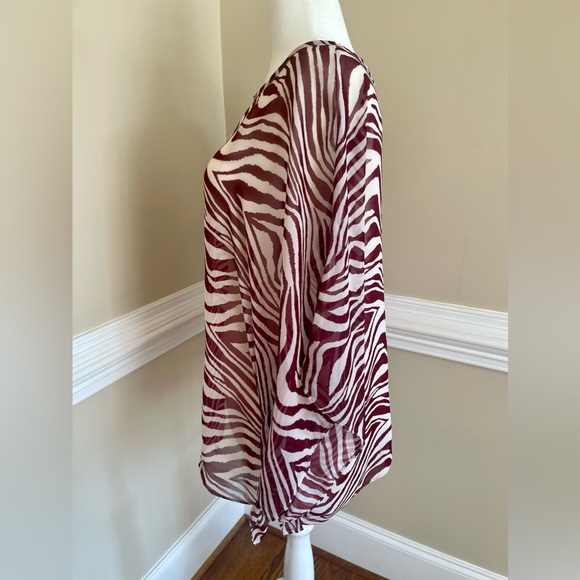 Blue Myth Zebra Blouse, Size Large, Kimono Sleeves, Caftan Style, Sheer, Loose - Picture 10 of 10